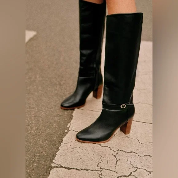 Sezane High Angele Boots Smooth Black Leather Size 41 US 10 - Picture 8 of 8